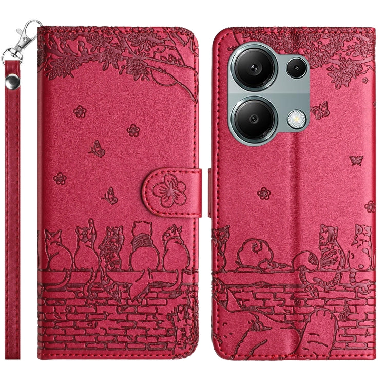 Cat Embossing Pattern Leather Phone Case with Lanyard, For Xiaomi Poco M6 Pro 4G, For Xiaomi Poco C65/Poco M6, For Xiaomi Redmi Note 13 Pro 4G, For Xiaomi Redmi Note 13 4G