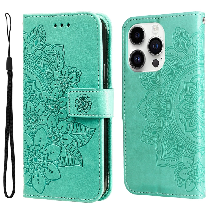 Seven-petal Flowers Embossing Leather Phone Case, For iPhone 16, For iPhone 15 Pro Max, For iPhone 15 Pro, For iPhone 15 Plus