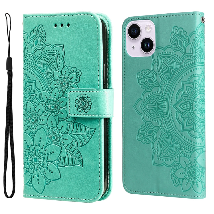 Seven-petal Flowers Embossing Leather Phone Case, For iPhone 15