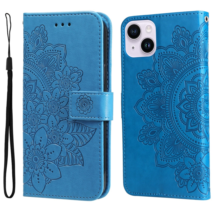 Seven-petal Flowers Embossing Leather Phone Case, For iPhone 15
