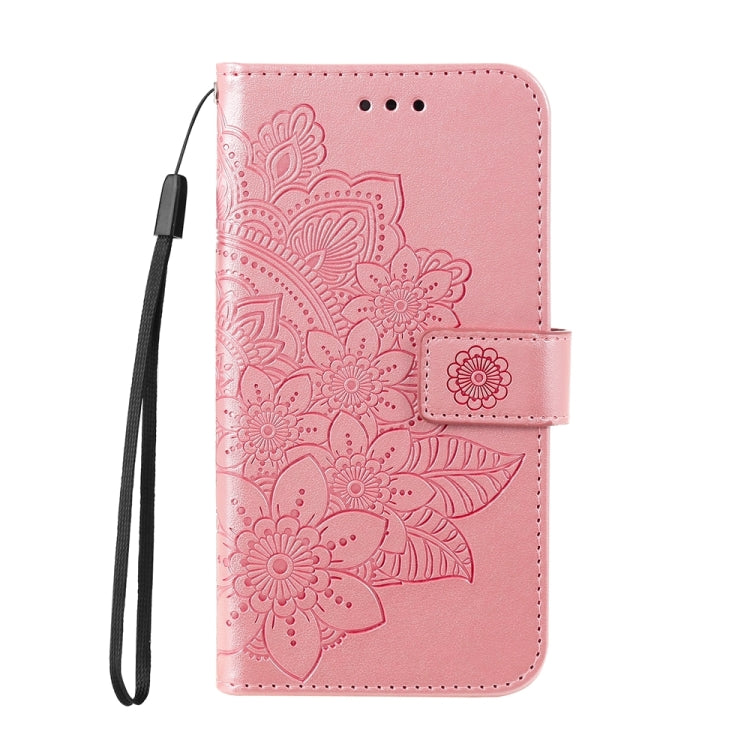 Seven-petal Flowers Embossing Leather Phone Case, For iPhone 16 Pro Max, For iPhone 16 Pro, For iPhone 16 Plus, For iPhone 16