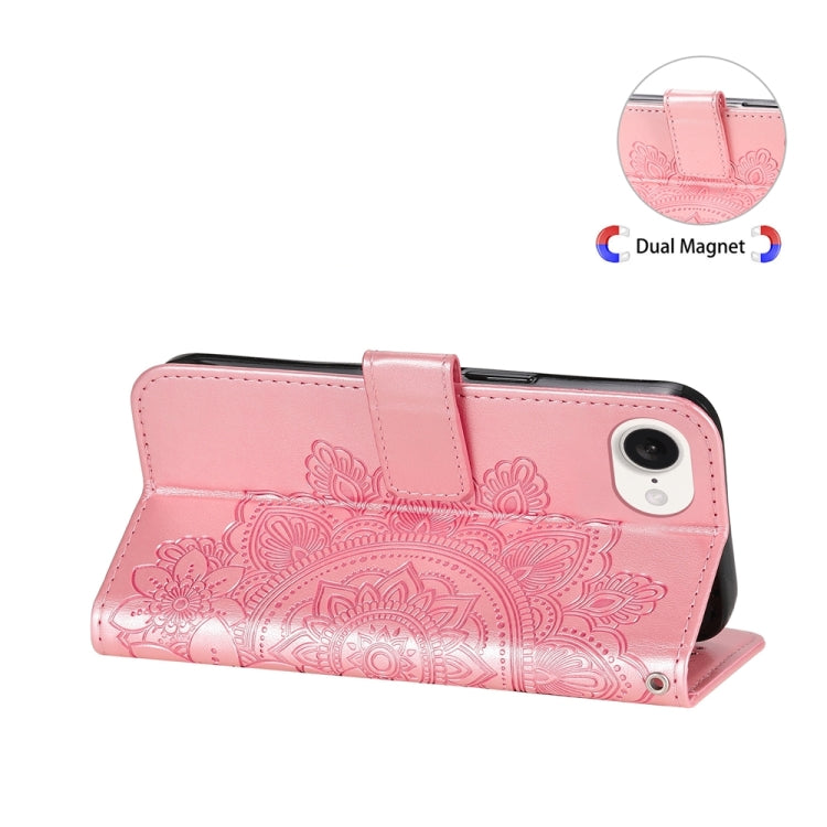 Seven-petal Flowers Embossing Leather Phone Case, For iPhone 16e, For iPhone 15 Pro Max, For iPhone 15 Pro, For iPhone 15 Plus