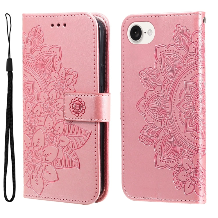 Seven-petal Flowers Embossing Leather Phone Case, For iPhone 16 Pro Max, For iPhone 16 Pro, For iPhone 16 Plus, For iPhone 16