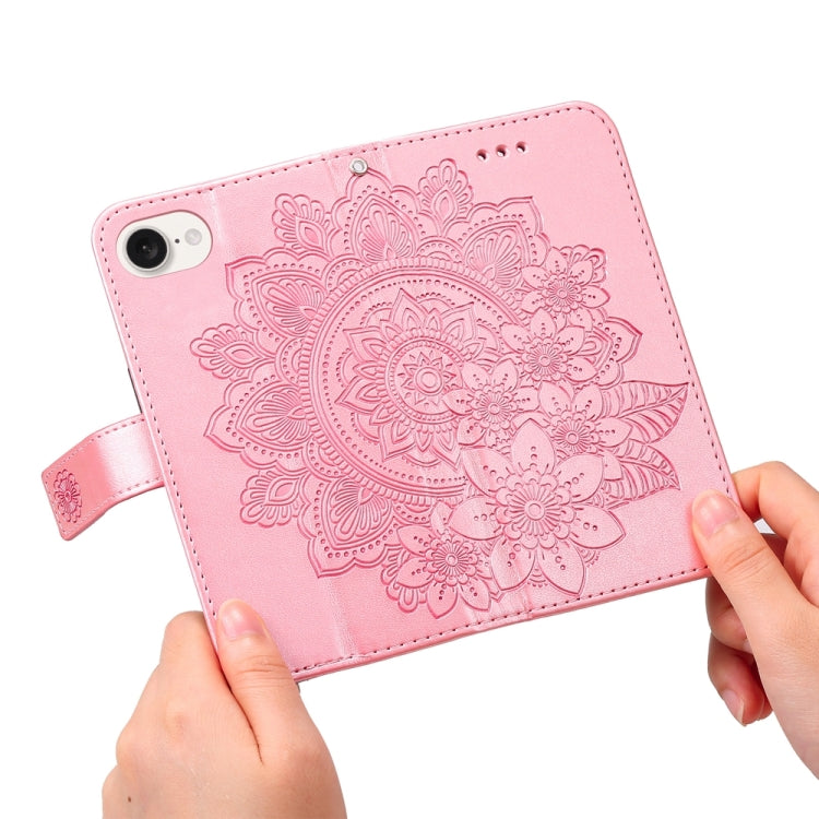 Seven-petal Flowers Embossing Leather Phone Case, For iPhone 16e, For iPhone 15 Pro Max, For iPhone 15 Pro, For iPhone 15 Plus