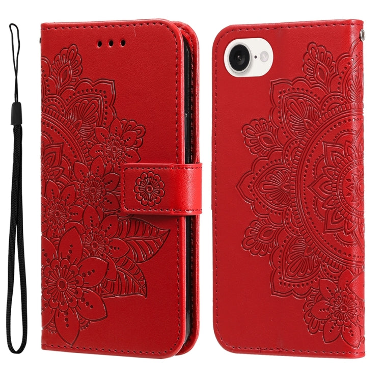 Seven-petal Flowers Embossing Leather Phone Case, For iPhone 16 Pro Max, For iPhone 16 Pro, For iPhone 16 Plus, For iPhone 16