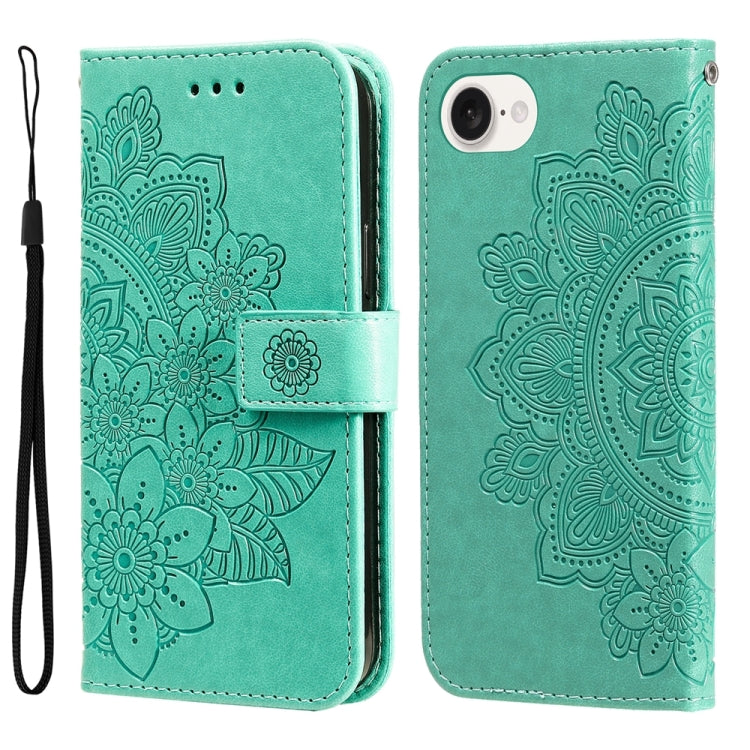 Seven-petal Flowers Embossing Leather Phone Case, For iPhone 16 Pro Max, For iPhone 16 Pro, For iPhone 16 Plus, For iPhone 16