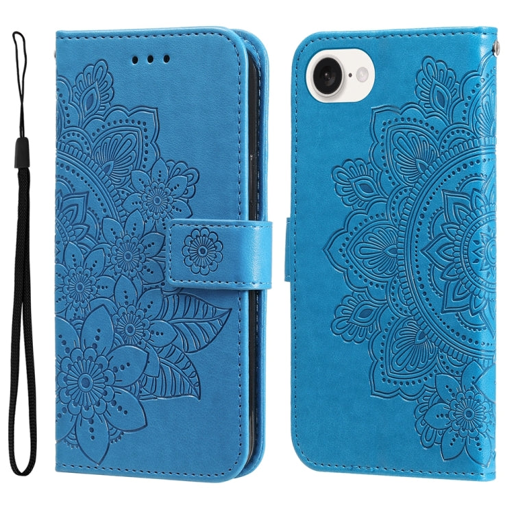 Seven-petal Flowers Embossing Leather Phone Case, For iPhone 16 Pro Max, For iPhone 16 Pro, For iPhone 16 Plus, For iPhone 16