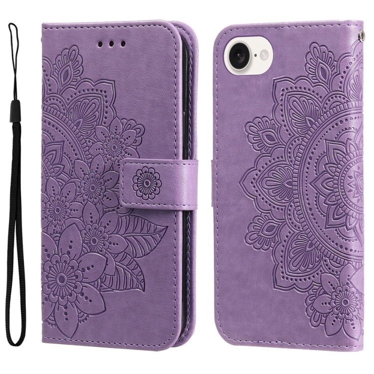 Seven-petal Flowers Embossing Leather Phone Case, For iPhone 16 Pro Max, For iPhone 16 Pro, For iPhone 16 Plus, For iPhone 16