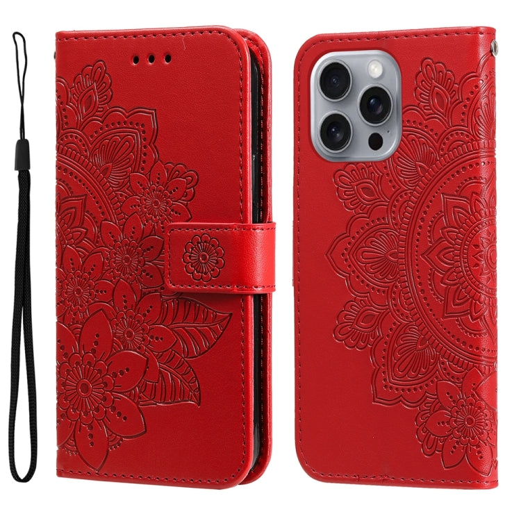Seven-petal Flowers Embossing Leather Phone Case, For iPhone 16e, For iPhone 15 Pro Max, For iPhone 15 Pro, For iPhone 15 Plus
