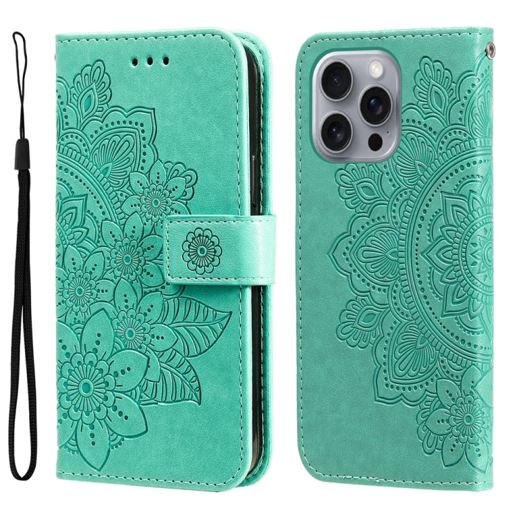Seven-petal Flowers Embossing Leather Phone Case, For iPhone 16e, For iPhone 15 Pro Max, For iPhone 15 Pro, For iPhone 15 Plus