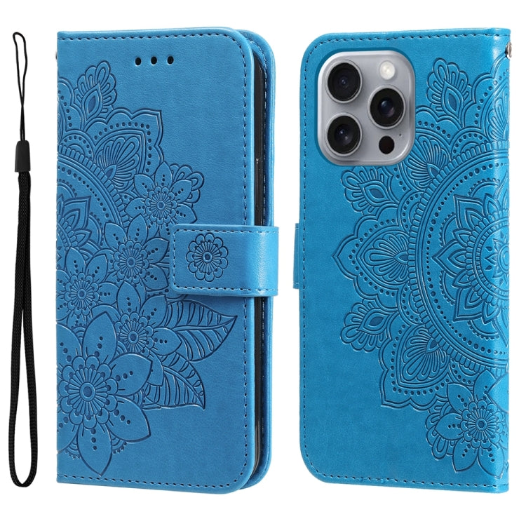 Seven-petal Flowers Embossing Leather Phone Case, For iPhone 16e, For iPhone 15 Pro Max, For iPhone 15 Pro, For iPhone 15 Plus