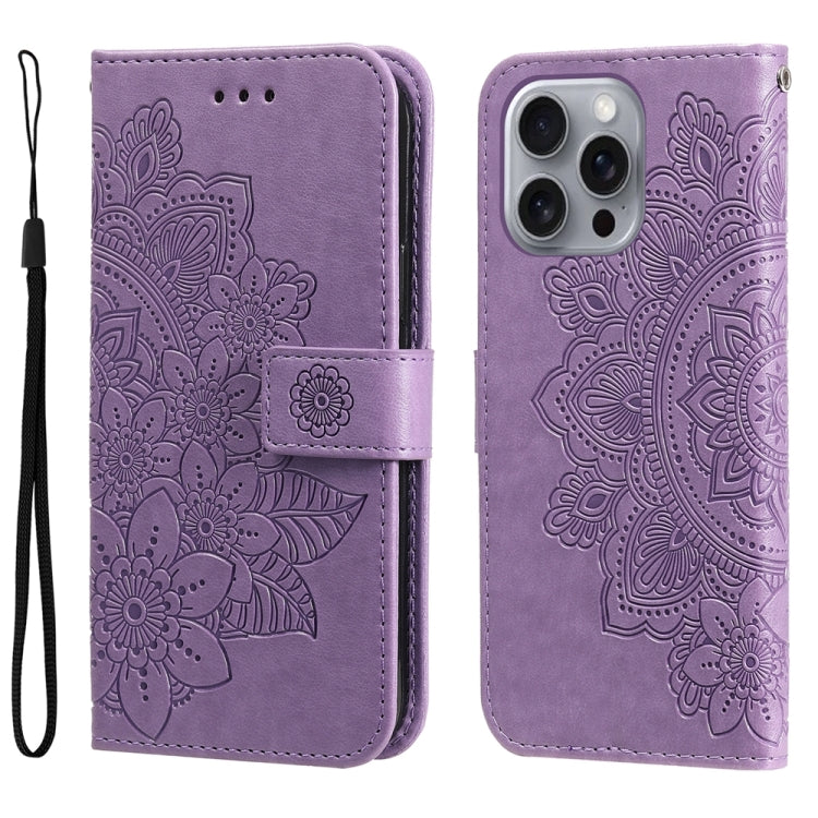 Seven-petal Flowers Embossing Leather Phone Case, For iPhone 16e, For iPhone 15 Pro Max, For iPhone 15 Pro, For iPhone 15 Plus