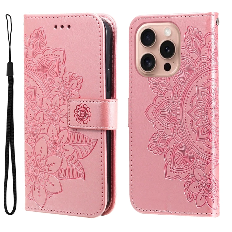 Seven-petal Flowers Embossing Leather Phone Case, For iPhone 16e, For iPhone 15 Pro Max, For iPhone 15 Pro, For iPhone 15 Plus