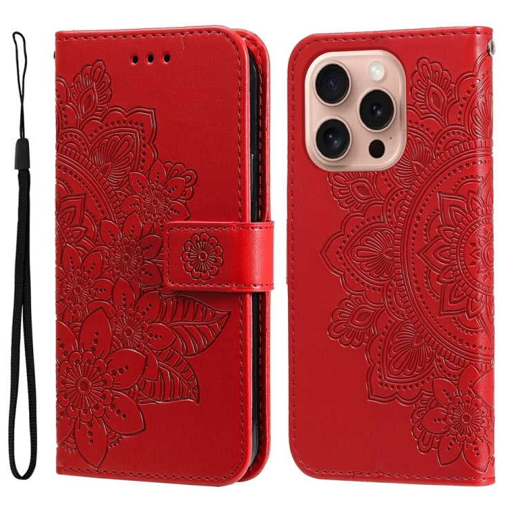 Seven-petal Flowers Embossing Leather Phone Case, For iPhone 16e, For iPhone 15 Pro Max, For iPhone 15 Pro, For iPhone 15 Plus