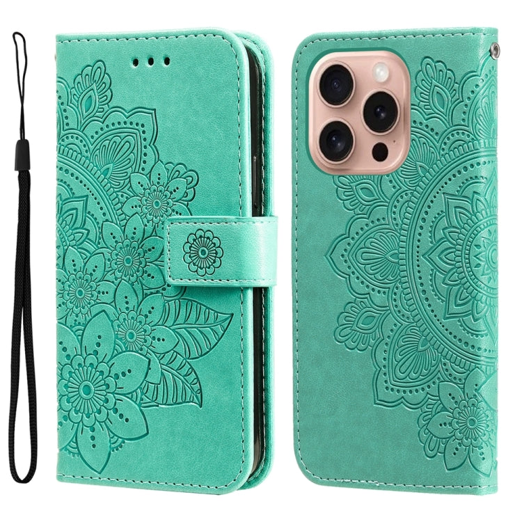 Seven-petal Flowers Embossing Leather Phone Case, For iPhone 16e, For iPhone 15 Pro Max, For iPhone 15 Pro, For iPhone 15 Plus