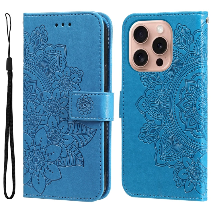 Seven-petal Flowers Embossing Leather Phone Case, For iPhone 16e, For iPhone 15 Pro Max, For iPhone 15 Pro, For iPhone 15 Plus