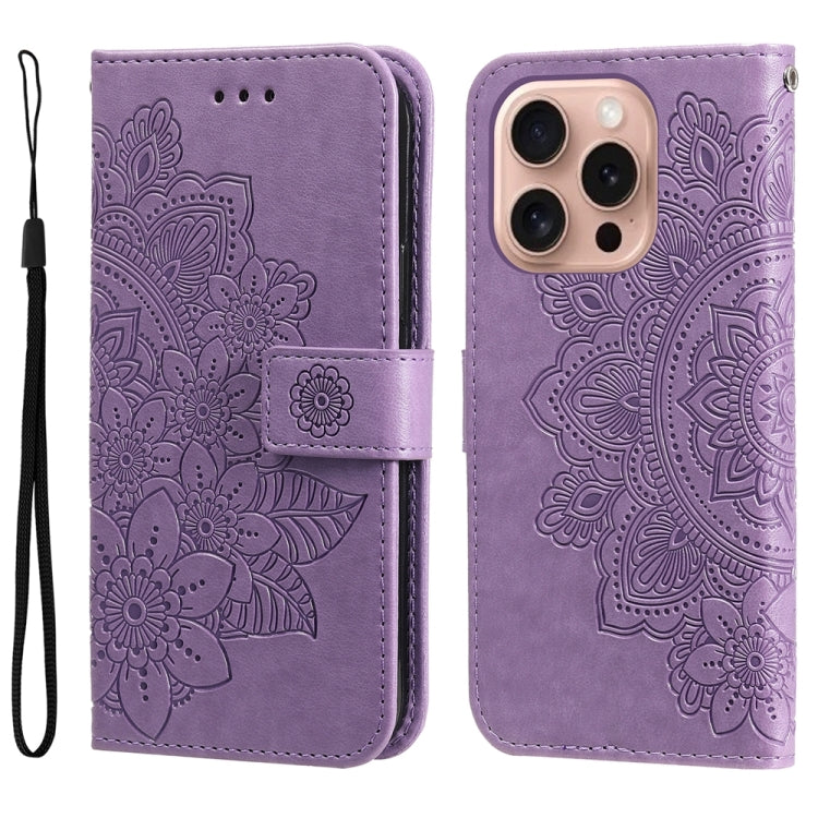 Seven-petal Flowers Embossing Leather Phone Case, For iPhone 16e, For iPhone 15 Pro Max, For iPhone 15 Pro, For iPhone 15 Plus