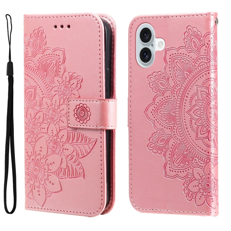 Seven-petal Flowers Embossing Leather Phone Case, For iPhone 16e, For iPhone 15 Pro Max, For iPhone 15 Pro, For iPhone 15 Plus