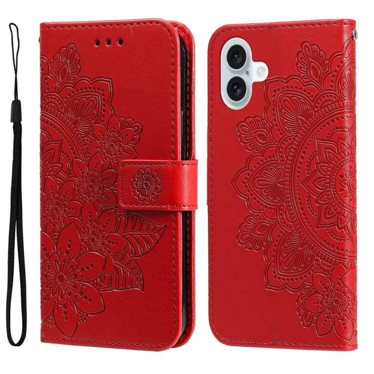 Seven-petal Flowers Embossing Leather Phone Case, For iPhone 16e, For iPhone 15 Pro Max, For iPhone 15 Pro, For iPhone 15 Plus