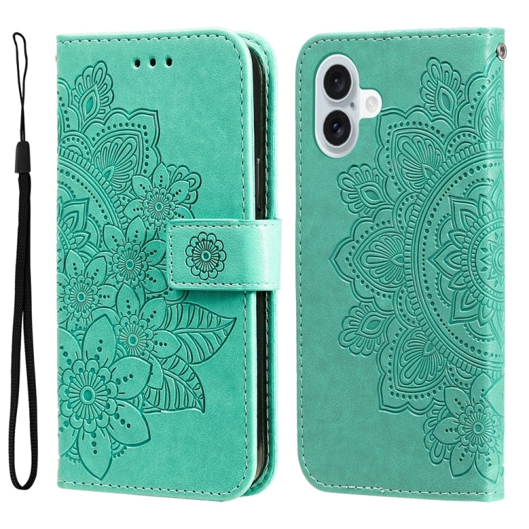 Seven-petal Flowers Embossing Leather Phone Case, For iPhone 16e, For iPhone 15 Pro Max, For iPhone 15 Pro, For iPhone 15 Plus