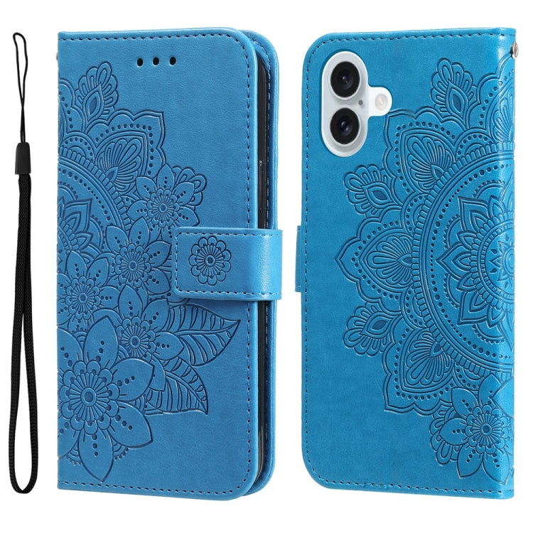Seven-petal Flowers Embossing Leather Phone Case, For iPhone 16e, For iPhone 15 Pro Max, For iPhone 15 Pro, For iPhone 15 Plus