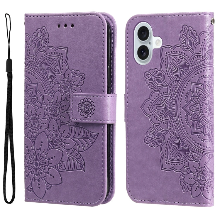Seven-petal Flowers Embossing Leather Phone Case, For iPhone 16e, For iPhone 15 Pro Max, For iPhone 15 Pro, For iPhone 15 Plus