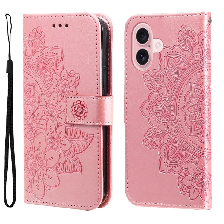 Seven-petal Flowers Embossing Leather Phone Case, For iPhone 16, For iPhone 15 Pro Max, For iPhone 15 Pro, For iPhone 15 Plus
