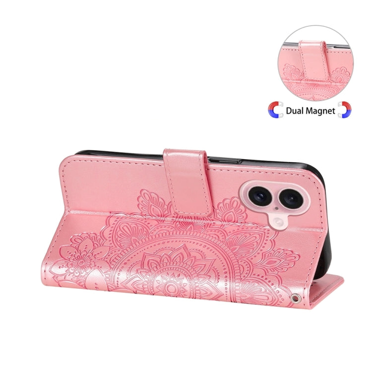 Seven-petal Flowers Embossing Leather Phone Case, For iPhone 16, For iPhone 15 Pro Max, For iPhone 15 Pro, For iPhone 15 Plus