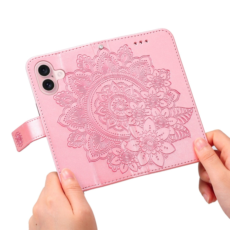 Seven-petal Flowers Embossing Leather Phone Case, For iPhone 16, For iPhone 15 Pro Max, For iPhone 15 Pro, For iPhone 15 Plus