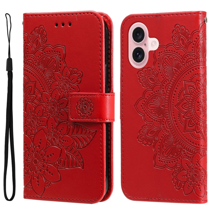 Seven-petal Flowers Embossing Leather Phone Case, For iPhone 16, For iPhone 15 Pro Max, For iPhone 15 Pro, For iPhone 15 Plus