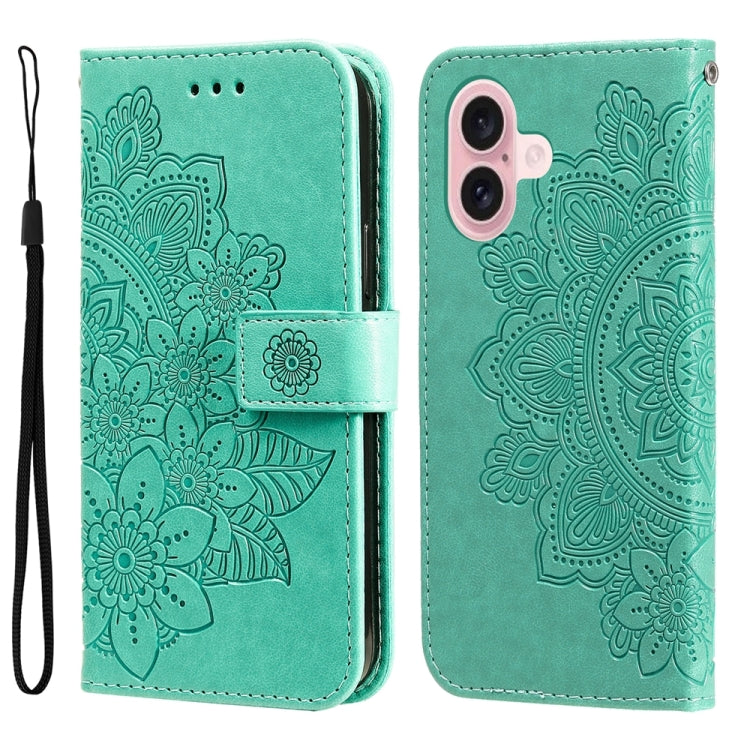 Seven-petal Flowers Embossing Leather Phone Case, For iPhone 16, For iPhone 15 Pro Max, For iPhone 15 Pro, For iPhone 15 Plus