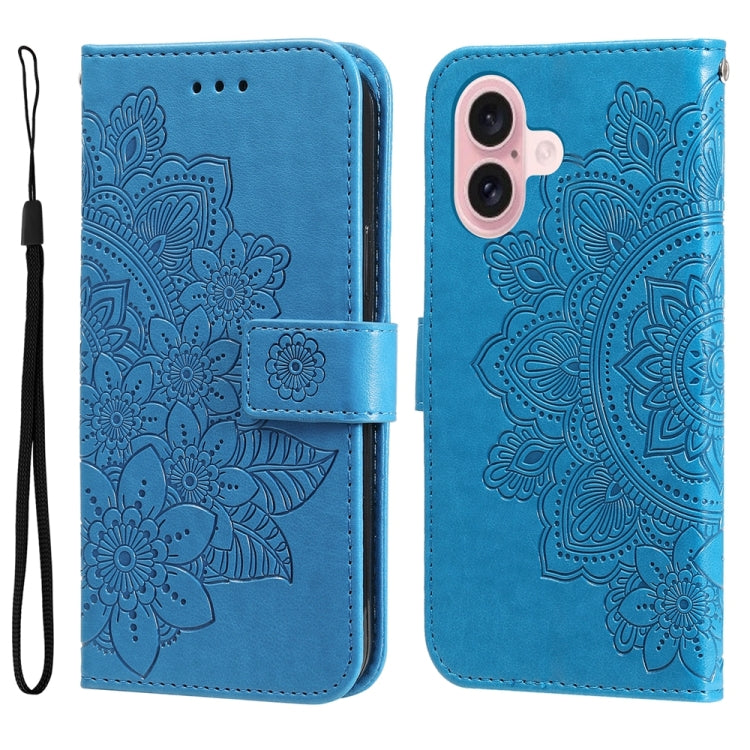 Seven-petal Flowers Embossing Leather Phone Case, For iPhone 16, For iPhone 15 Pro Max, For iPhone 15 Pro, For iPhone 15 Plus