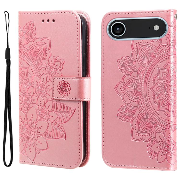 Seven-petal Flowers Embossing Leather Phone Case, For iPhone 16e, For iPhone 15 Pro Max, For iPhone 15 Pro, For iPhone 15 Plus