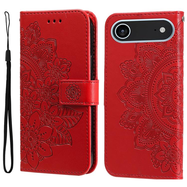 Seven-petal Flowers Embossing Leather Phone Case, For iPhone 16e, For iPhone 15 Pro Max, For iPhone 15 Pro, For iPhone 15 Plus