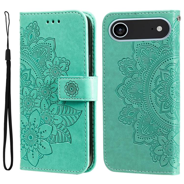 Seven-petal Flowers Embossing Leather Phone Case, For iPhone 16 Pro Max, For iPhone 16 Pro, For iPhone 16 Plus, For iPhone 16