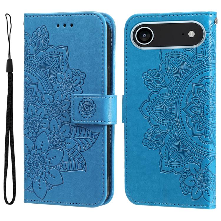 Seven-petal Flowers Embossing Leather Phone Case, For iPhone 16 Pro Max, For iPhone 16 Pro, For iPhone 16 Plus, For iPhone 16