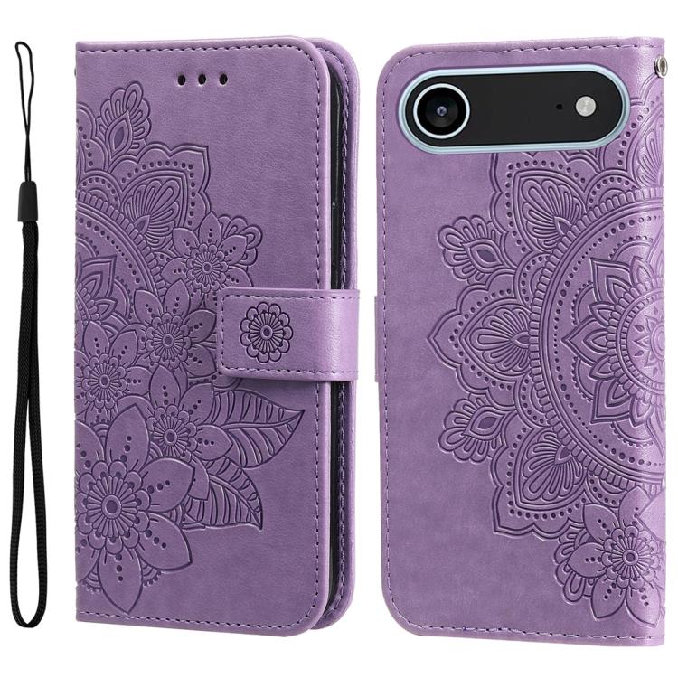 Seven-petal Flowers Embossing Leather Phone Case, For iPhone 16 Pro Max, For iPhone 16 Pro, For iPhone 16 Plus, For iPhone 16