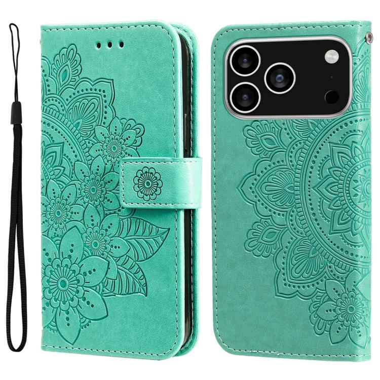 Seven-petal Flowers Embossing Leather Phone Case, For iPhone 16 Pro Max, For iPhone 16 Pro, For iPhone 16 Plus, For iPhone 16
