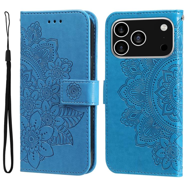 Seven-petal Flowers Embossing Leather Phone Case, For iPhone 16 Pro Max, For iPhone 16 Pro, For iPhone 16 Plus, For iPhone 16