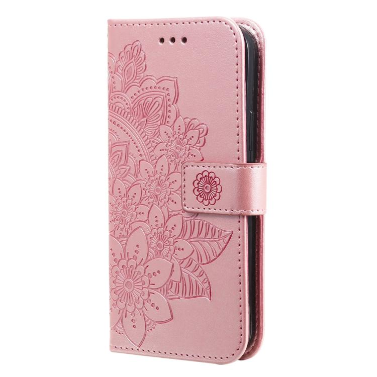 Seven-petal Flowers Embossing Leather Phone Case, For iPhone 16 Pro Max, For iPhone 16 Pro, For iPhone 16 Plus, For iPhone 16