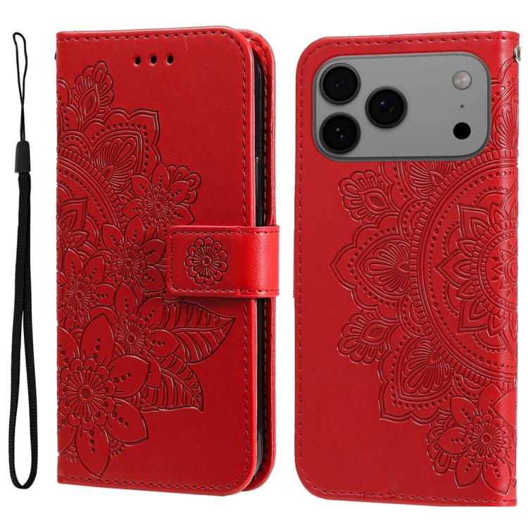 Seven-petal Flowers Embossing Leather Phone Case, For iPhone 16 Pro Max, For iPhone 16 Pro, For iPhone 16 Plus, For iPhone 16