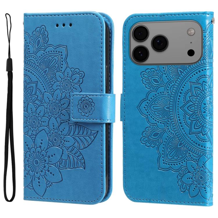 Seven-petal Flowers Embossing Leather Phone Case, For iPhone 16 Pro Max, For iPhone 16 Pro, For iPhone 16 Plus, For iPhone 16