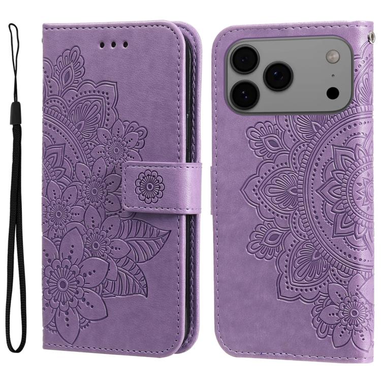 Seven-petal Flowers Embossing Leather Phone Case, For iPhone 16 Pro Max, For iPhone 16 Pro, For iPhone 16 Plus, For iPhone 16