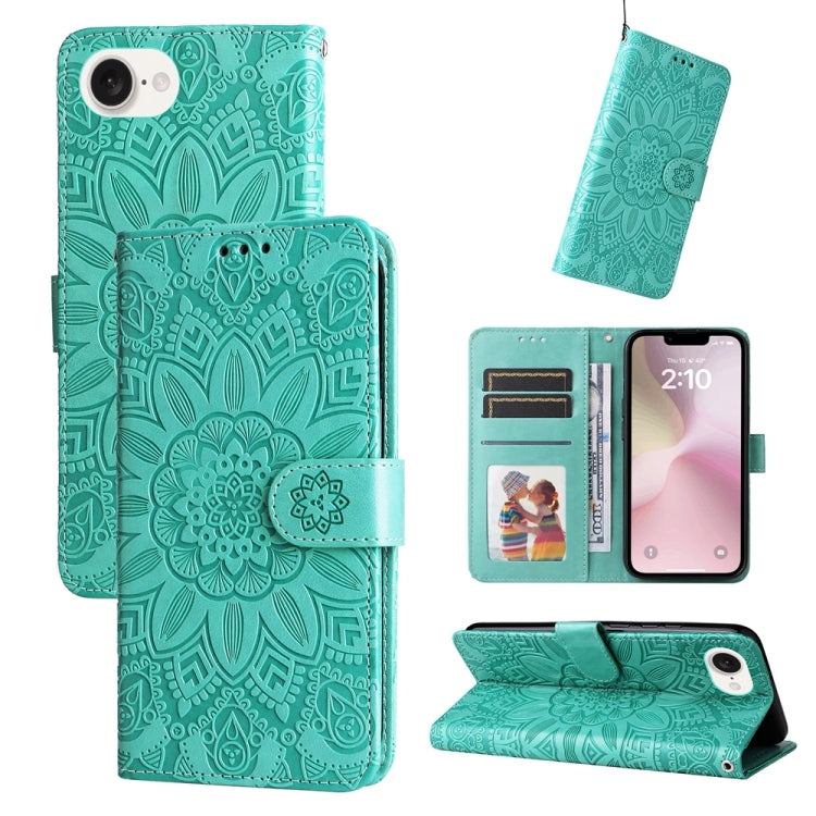 Embossed Sunflower Leather Phone Case, For iPhone 16 Pro Max, For iPhone 16 Pro, For iPhone 16 Plus, For iPhone 16