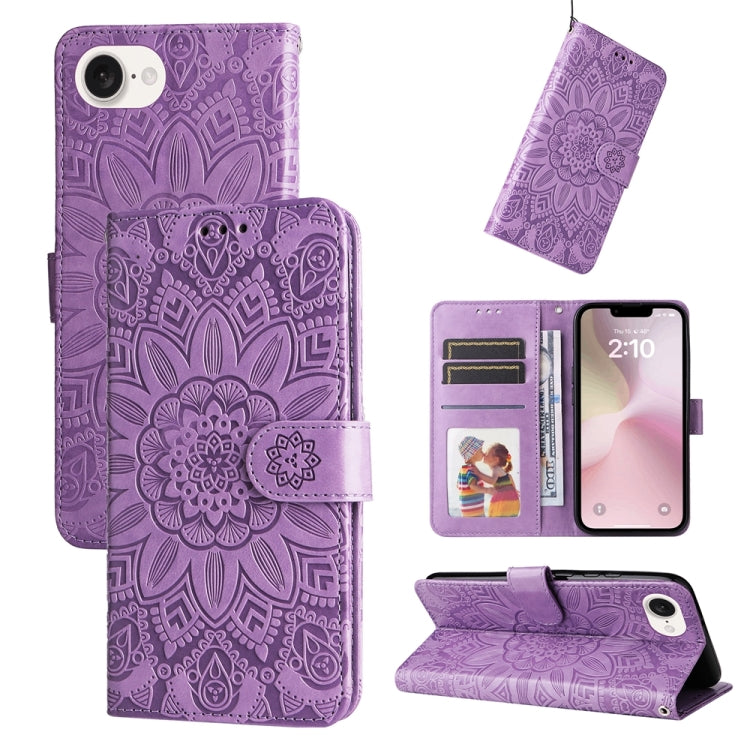 Embossed Sunflower Leather Phone Case, For iPhone 16 Pro Max, For iPhone 16 Pro, For iPhone 16 Plus, For iPhone 16