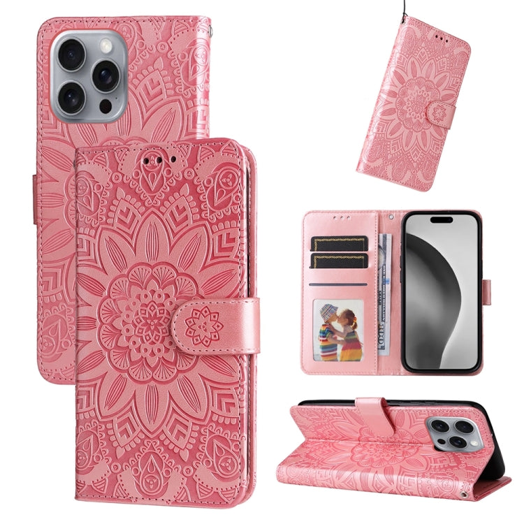 Embossed Sunflower Leather Phone Case, For iPhone 16e, For iPhone 15 Pro Max, For iPhone 15 Pro, For iPhone 15 Plus