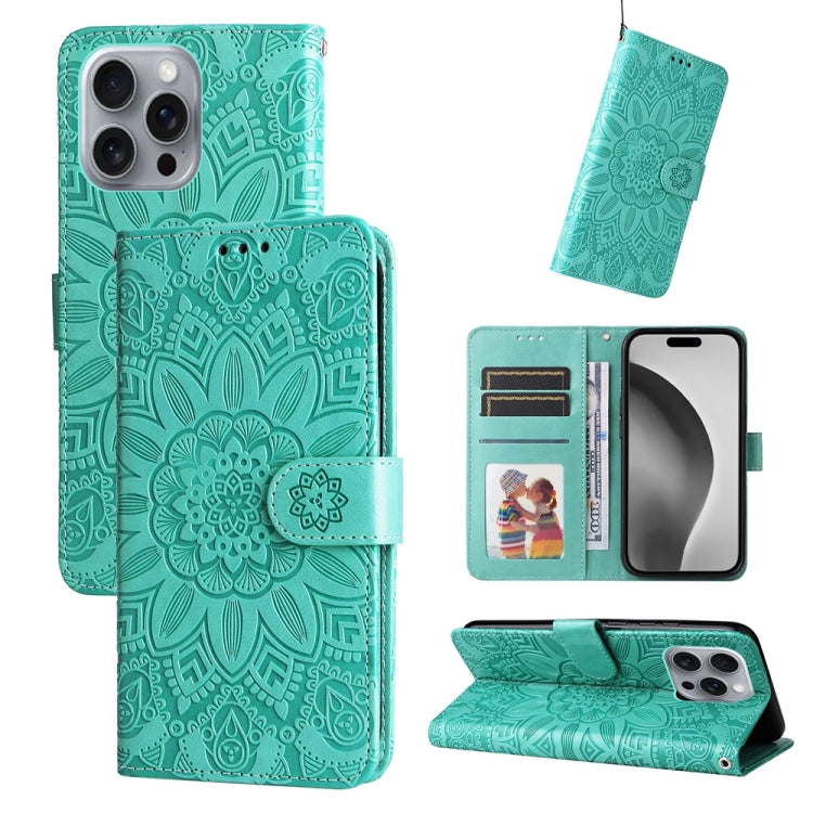 Embossed Sunflower Leather Phone Case, For iPhone 16e, For iPhone 15 Pro Max, For iPhone 15 Pro, For iPhone 15 Plus