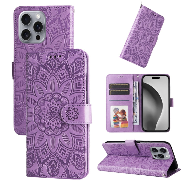 Embossed Sunflower Leather Phone Case, For iPhone 16e, For iPhone 15 Pro Max, For iPhone 15 Pro, For iPhone 15 Plus
