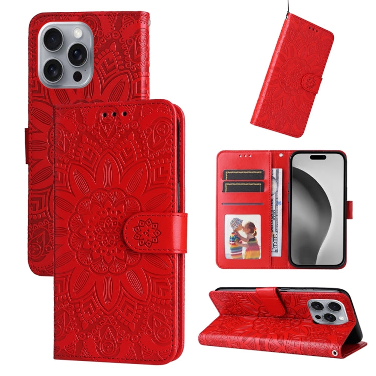 Embossed Sunflower Leather Phone Case, For iPhone 16e, For iPhone 15 Pro Max, For iPhone 15 Pro, For iPhone 15 Plus