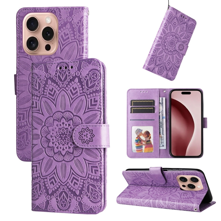 Embossed Sunflower Leather Phone Case, For iPhone 16e, For iPhone 15 Pro Max, For iPhone 15 Pro, For iPhone 15 Plus